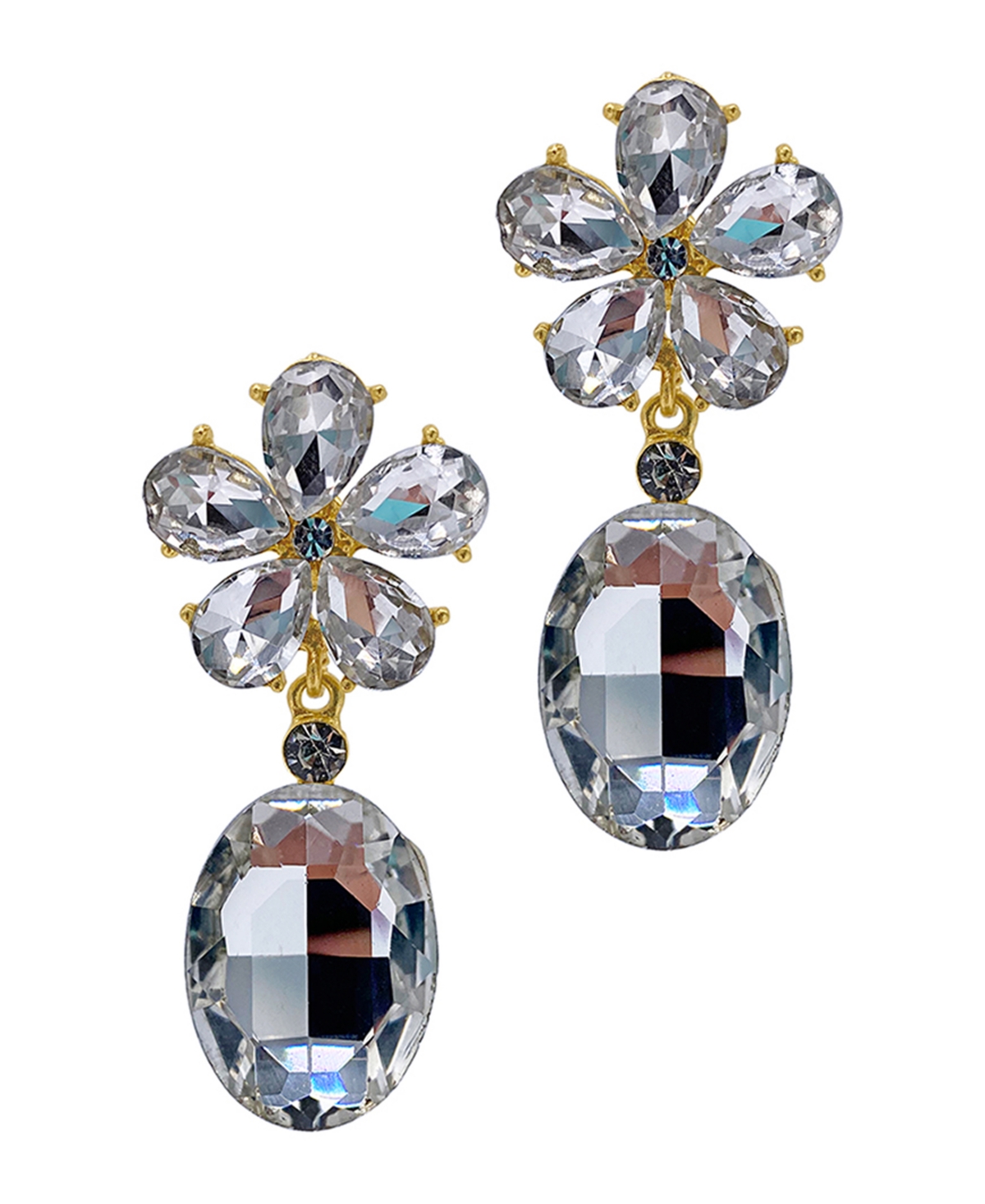 Adornia 14K Gold-Tone Plated Crystal Clear Flower Drop Earrings