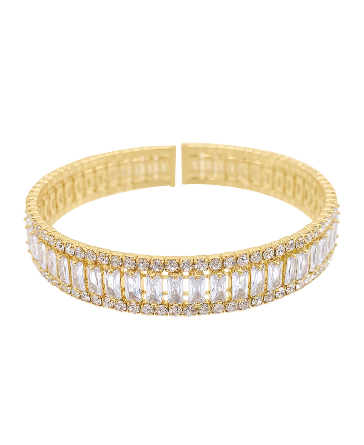 Shop Adornia 14k Gold-tone Plated Baguette Crystal Stretch Cuff In Yellow