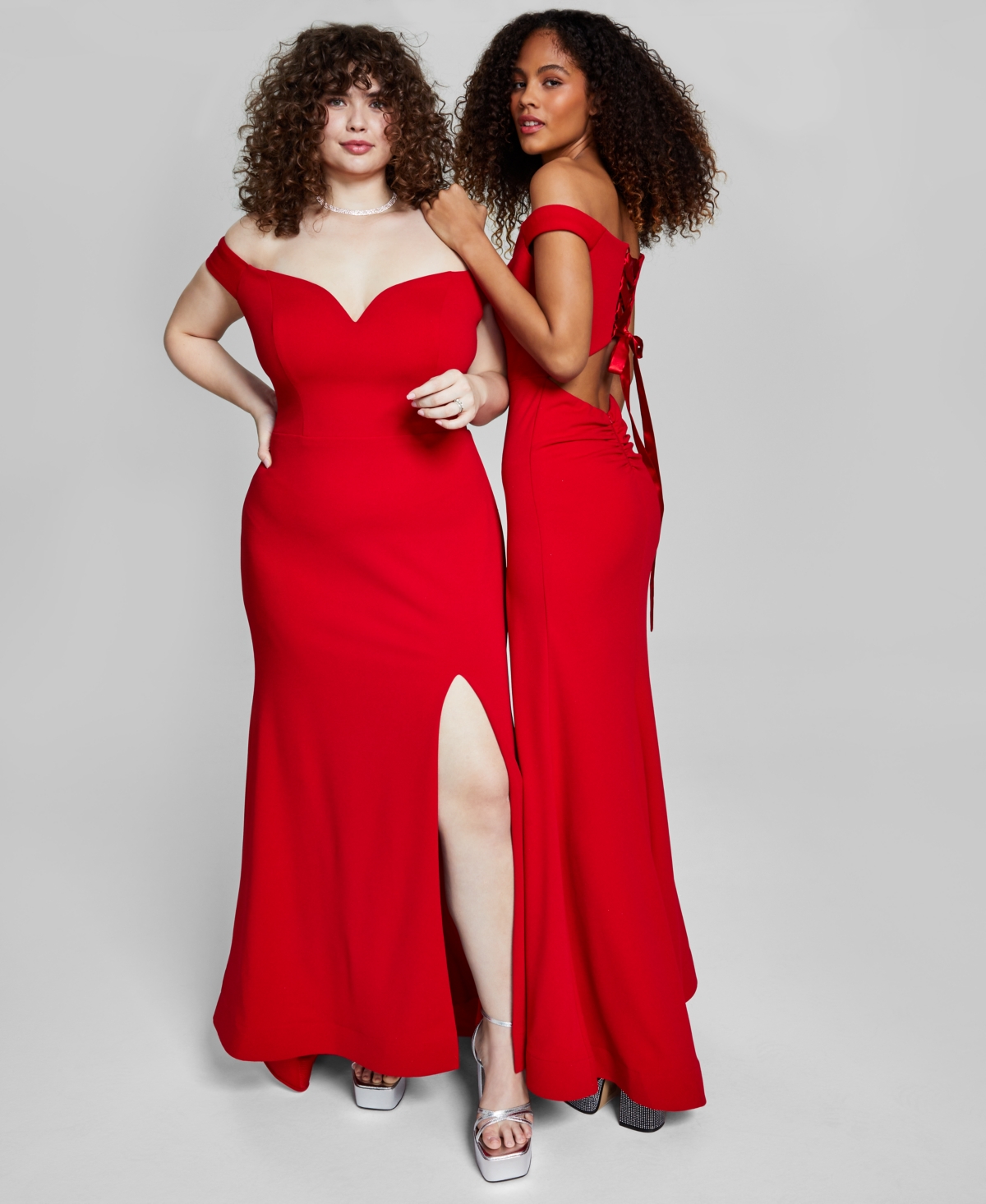 Shop B Darlin Juniors' Off-the-shoulder Lace-up Gown, Created For Macy's In Deep Red