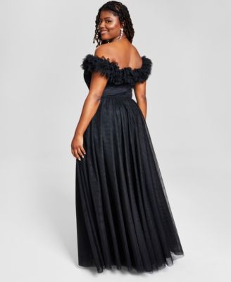 Trendy Plus Size Tulle-Trim Off-The-Shoulder Gown, Created for Macy's