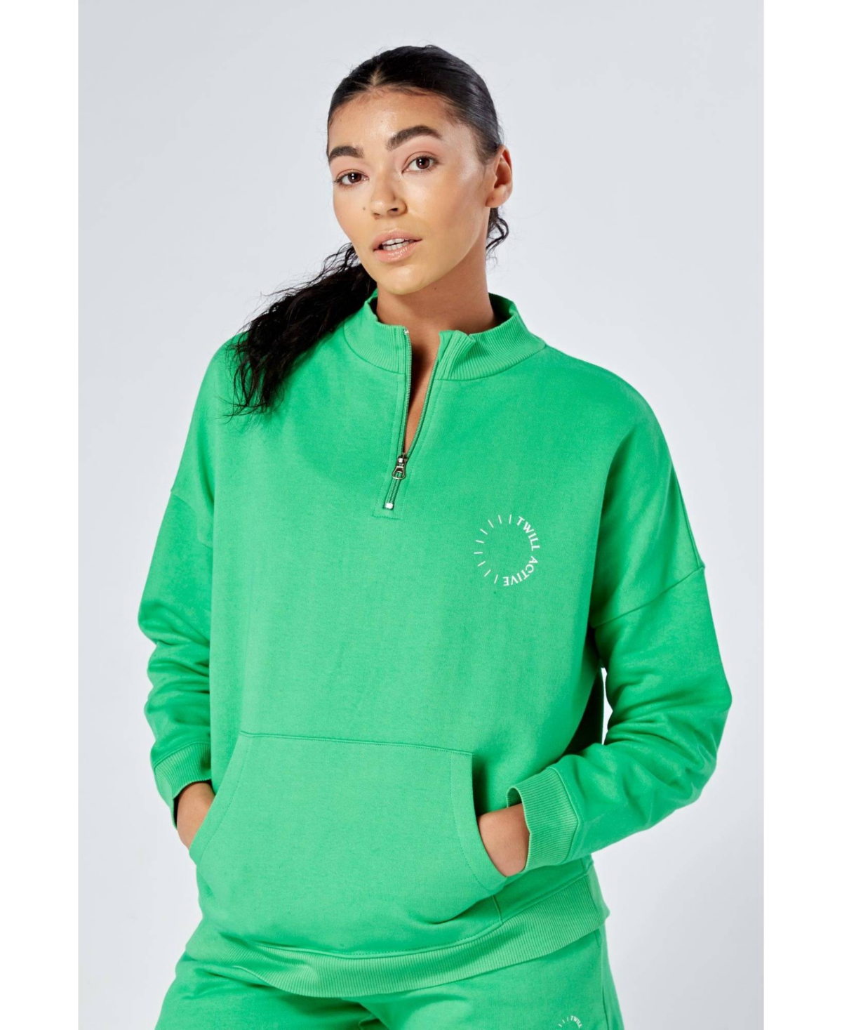 Women's Essentials Oversized Funnel Neck Zip up Sweatshirt - Green