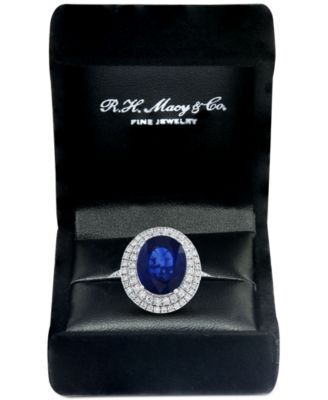 EFFY&reg; Sapphire (4-1/4 ct. t.w.) & Diamond (5/8 ct. t.w.) Double Halo Ring in 14k White Gold