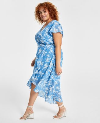 TRENDYOL Damen Wickelkleid – Relaxed Fit, Plus Size Bis 6XL, Aus Polyester-Elasthan, 100 Cm Länge