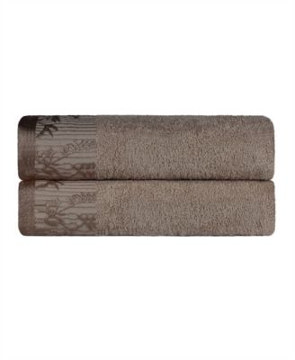 Wisteria Floral Embroidered Jacquard Border Cotton 2 Pieces Bath Towel Set