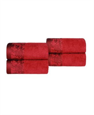 Wisteria Floral Embroidered Jacquard Border Cotton 4 Piece Hand Towel Sets