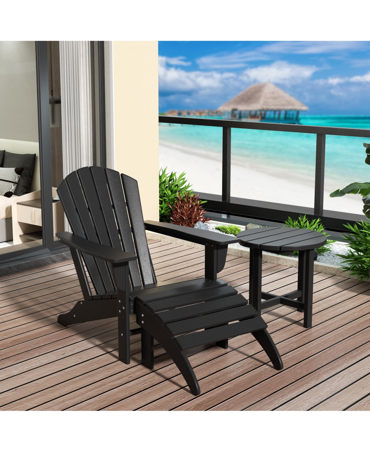 WestinTrends Outdoor Adirondack Chair with Ottoman Side Table Set