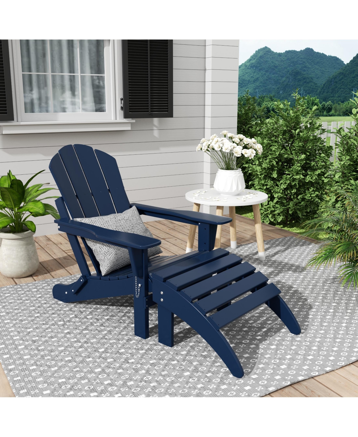 WestinTrends Classic Folding Adirondack Chair with Footrest Ottoman Set