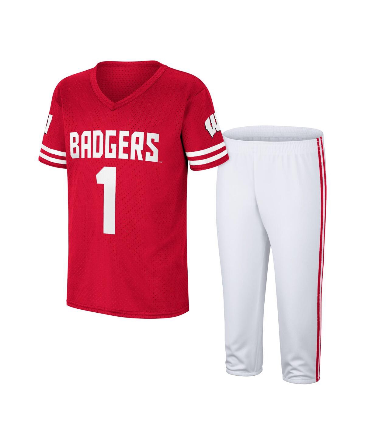 Colosseum Kids' Big Boys  Red, White Wisconsin Badgers Football Jersey And Pants Set In Red,white