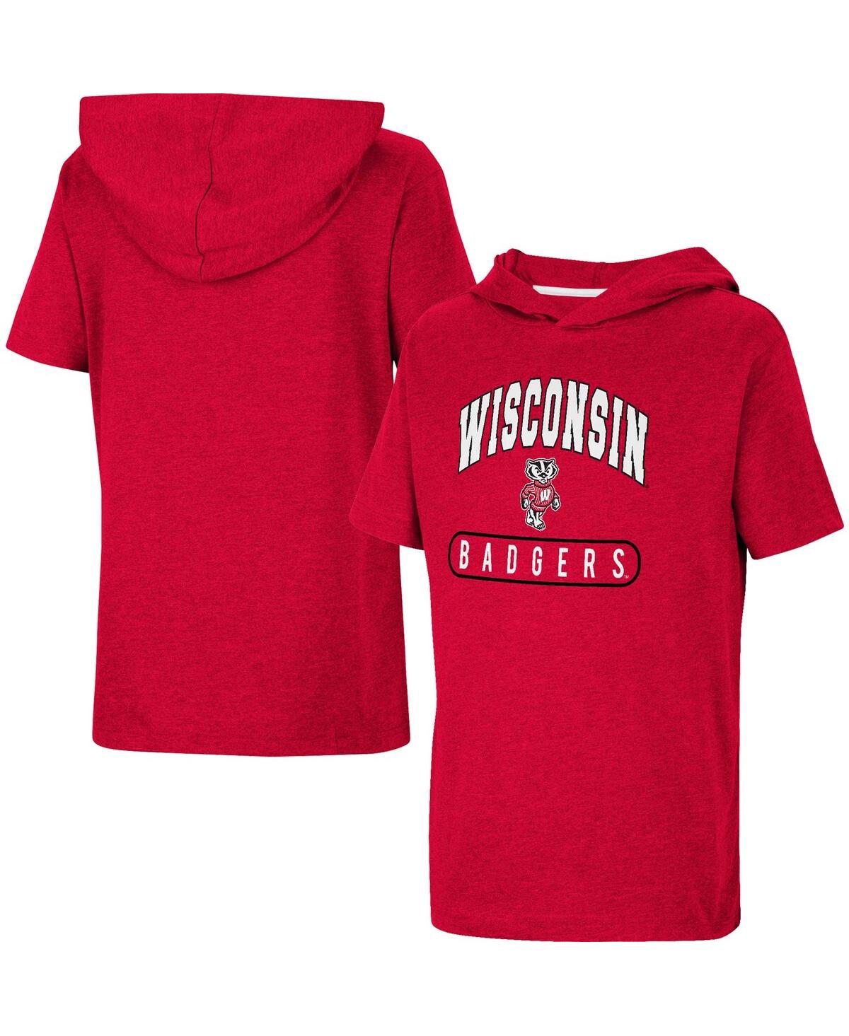 Colosseum Kids' Big Boys  Heather Red Wisconsin Badgers Varsity Hooded T-shirt