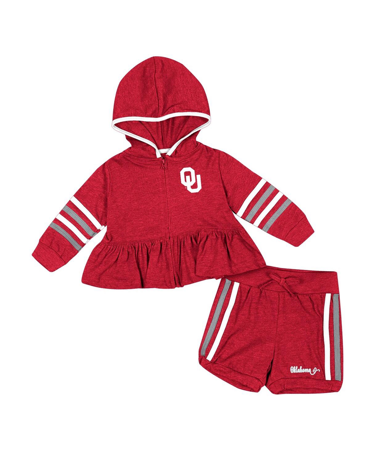 Colosseum Babies' Girls Infant  Crimson Oklahoma Sooners Spoonful Full-zip Hoodie And Shorts Set