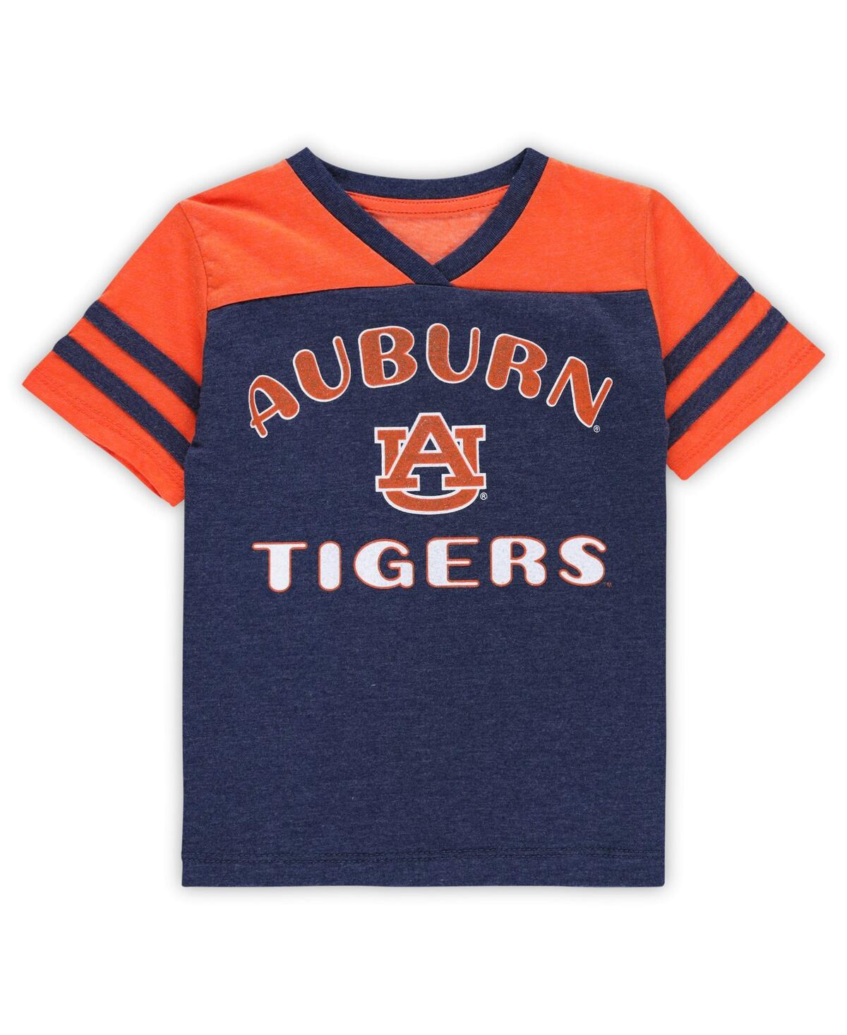 Colosseum Babies' Girls Toddler  Navy, Orange Auburn Tigers Piecrust Promise Striped V-neck T-shirt In Navy,orange