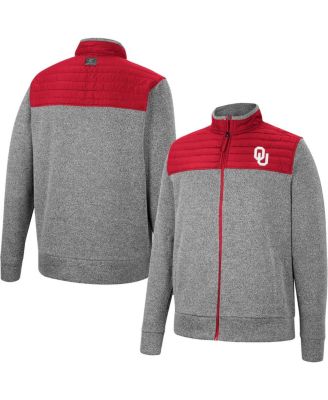 Men's Gray, Cardinal Oklahoma Sooners Putter Herringbone Full-Zip Jacket