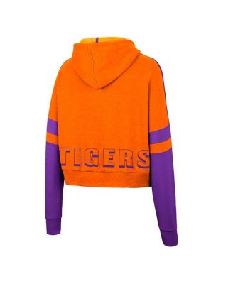 Women's Orange Clemson Tigers Throwback Stripe Arch Logo Cropped Pullover Hoodie