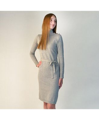 Women's Hope and Henry Mock Neck Sweater Dress with Button Detail