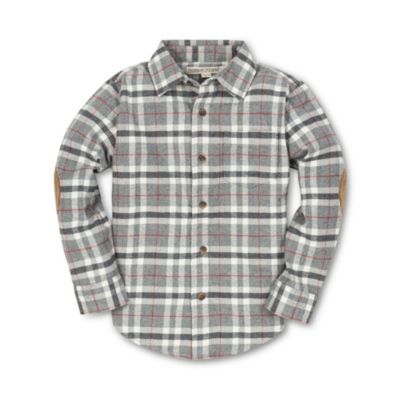 Baby Boys Hope and Henry Long Sleeve Plaid Flannel Button Down Shirt with Elbow Patches