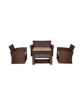 4-Piece Outdoor Wicker Rattan Conversation Sofa Set with Coffee Table