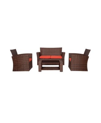 4 Piece Outdoor Wicker Rattan Conversation Sofa set with Coffee table