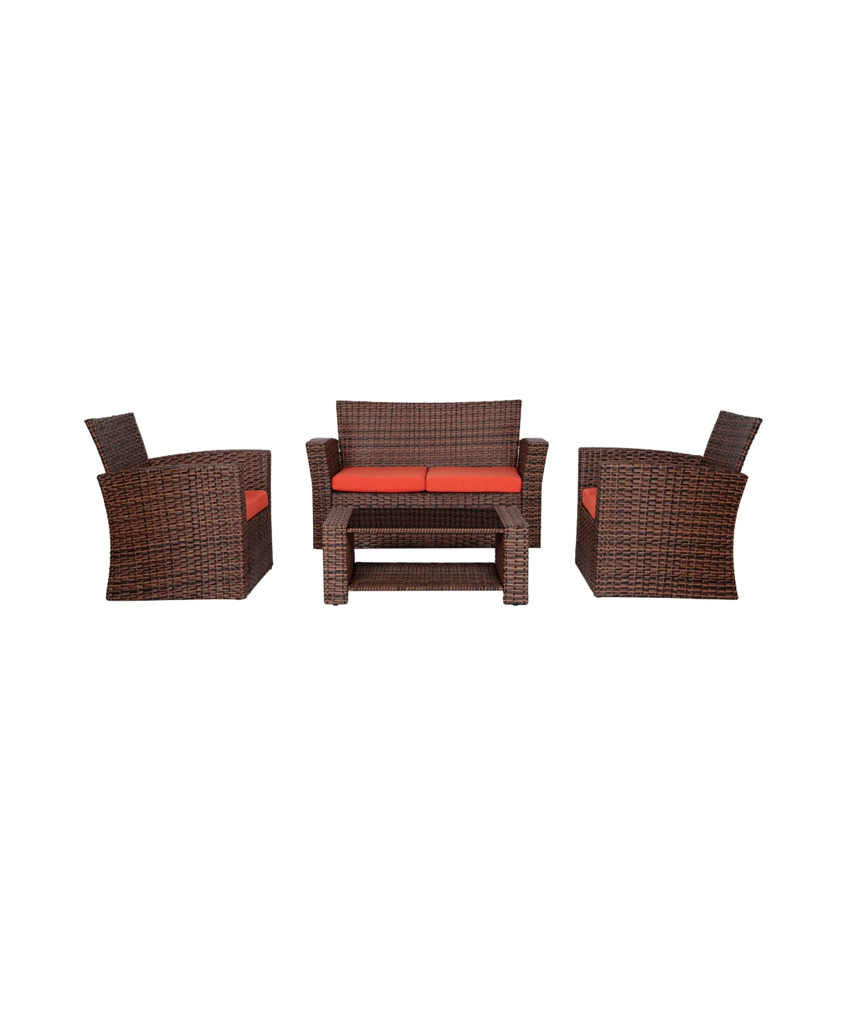 WestinTrends 4 Piece Outdoor Wicker Rattan Conversation Sofa set with Coffee table -orange