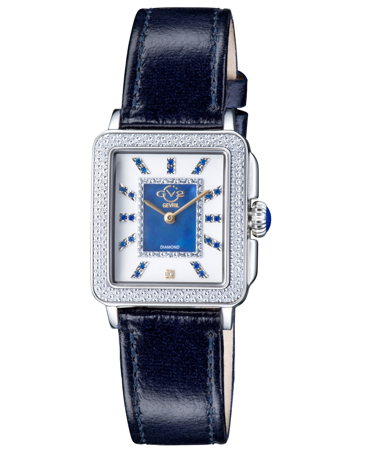 Gv2 By Gevril Women's Padova Gemstone Swiss Quartz Diamond Accent Blue Hand Made Italian Leather Strap Watch 27mm In Silver