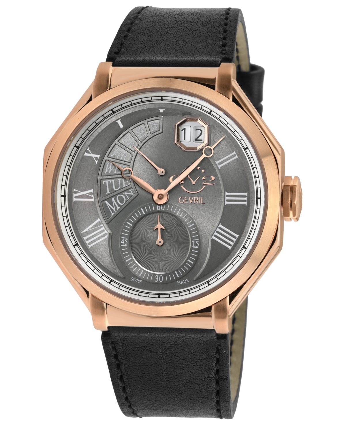 Gv2 By Gevril Men's Marchese Swiss Quartz Black Genuine Italian Leather Strap Watch 44mm In Black / Gold Tone / Grey / Rose / Rose Gold Tone