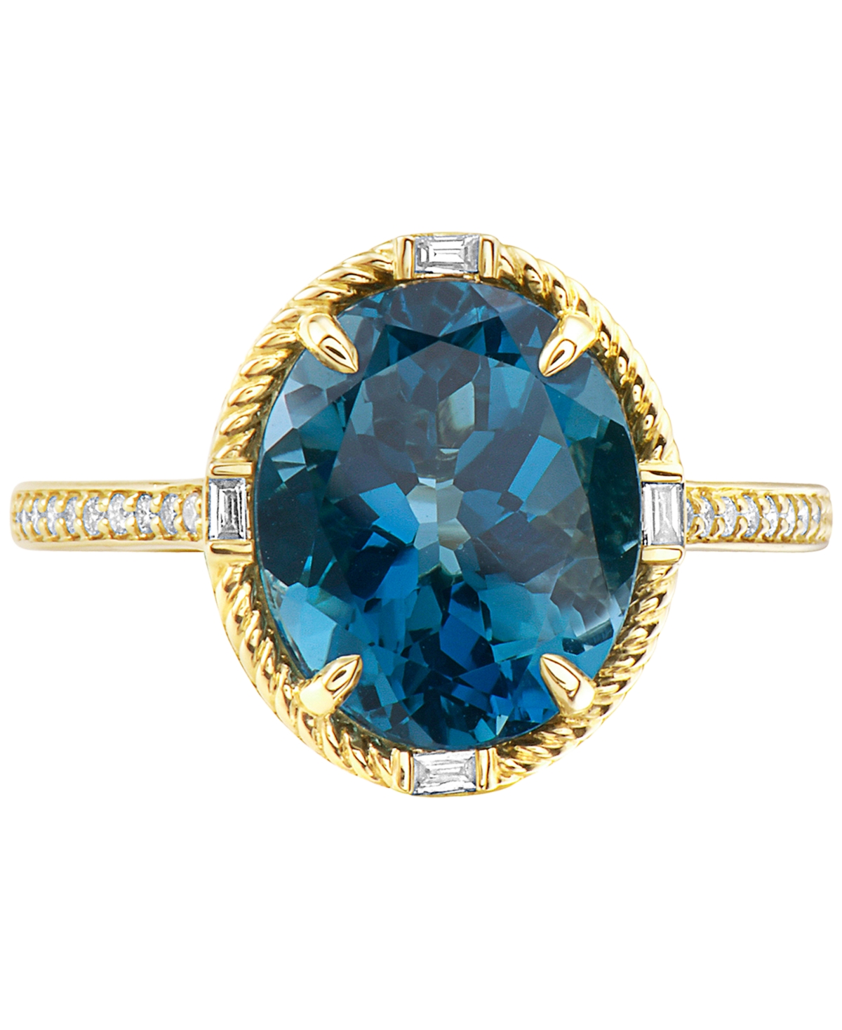 Effy Collection Effy London Blue Topaz (5-5/8 Ct. T.w.) & Diamond (1/8 Ct. T.w.) Oval Ring In 14k Gold