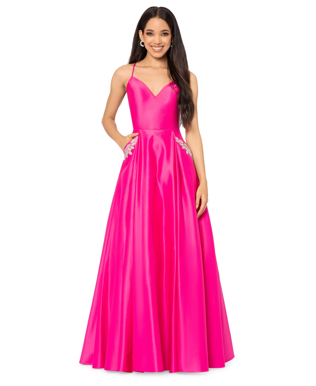 Blondie Nites Juniors' Embellished Lace-Up-Back Gown