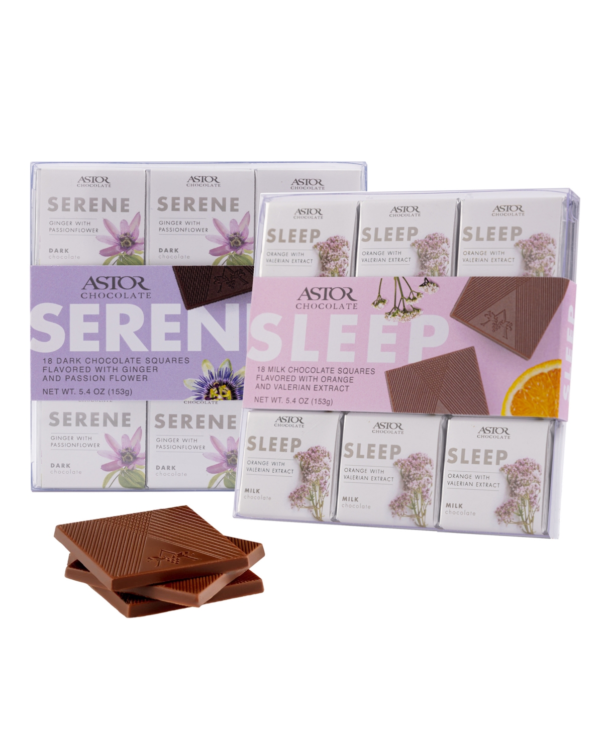 Astor Chocolate Herbal Duo With Deluxe Chocolate Squares In Serene And Sleep 2 Pack Set, 36 Pieces