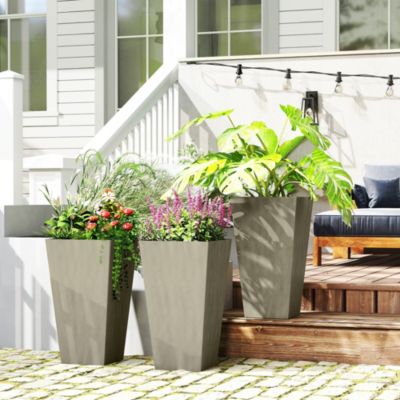 28" Tall Plastic Flower Pot, Set of 3, Large Outdoor & Indoor