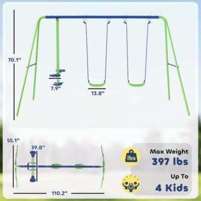 2-in-1 Kids Metal Swing Set for Backyard
