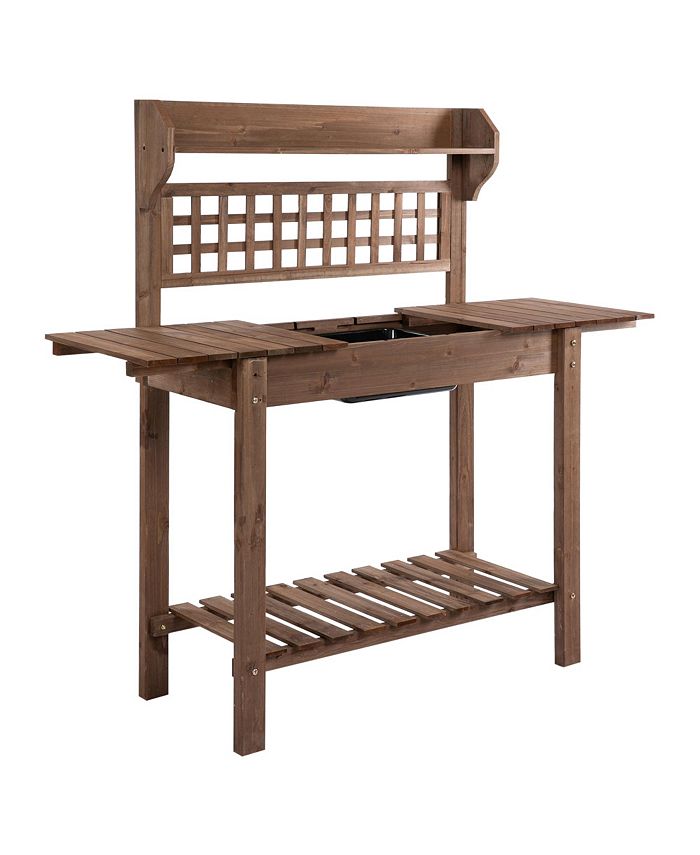 Outsunny Wooden Outdoor Potting Bench with Sink Basin & Clapboard