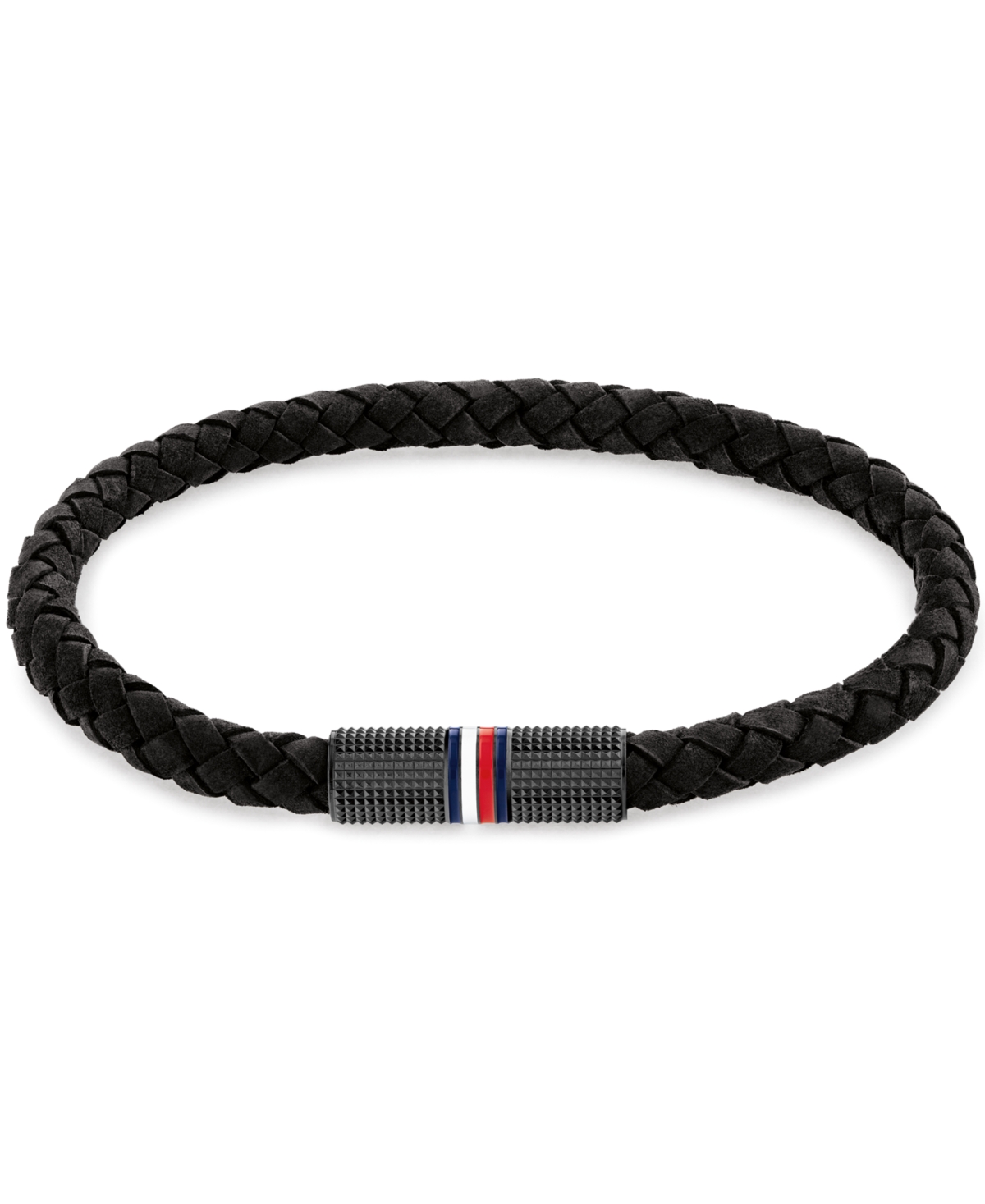 Tommy Hilfiger Men's Leather Braided Bracelet In Black