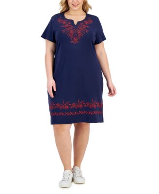 Karen Scott - Plus Size Sally Embroidered Sheath Dress