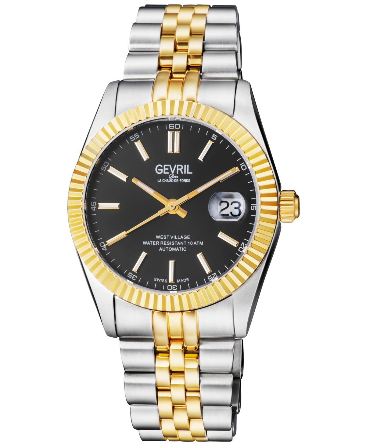 GEVRIL MEN'S WEST VILLAGE SWISS AUTOMATIC TWO-TONED SS IPYG STAINLESS STEEL BRACELET WATCH 40MM