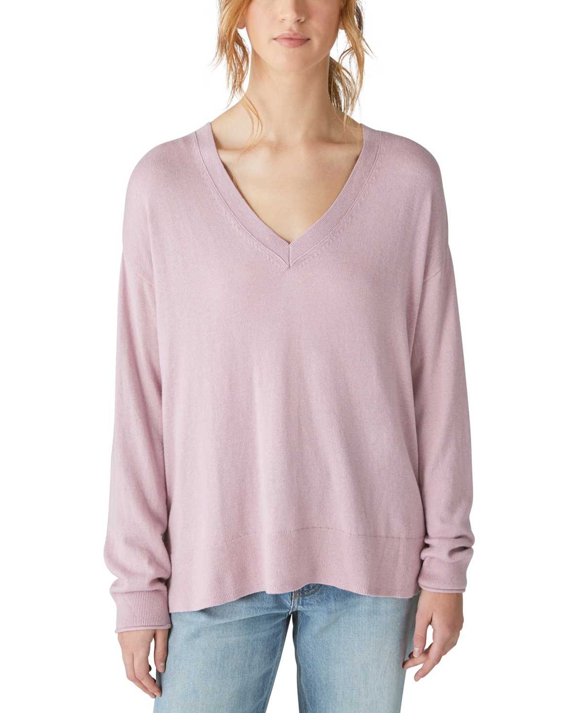 Lucky Brand Women's Cloud-soft V-neck Long-sleeve Sweater In Dawn Pink |  ModeSens