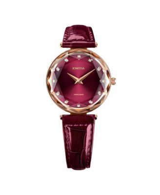 Facet Brilliant Swiss Rose Gold Plated Ladies 30mm Watch - Brugundy Dial