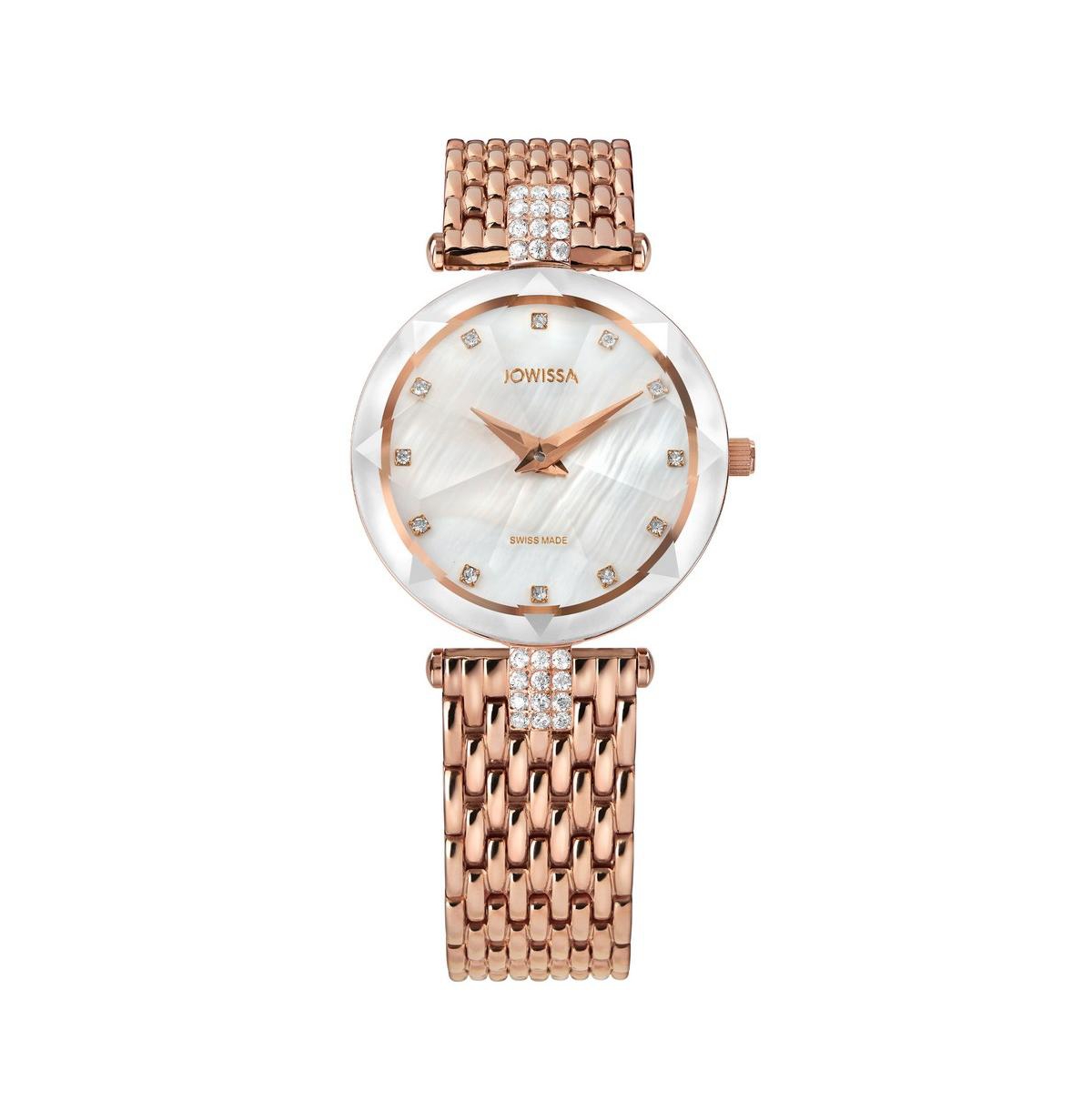 Facet Strass Swiss Rose Gold Plated Ladies 30mm Watch - Mop Dial - White