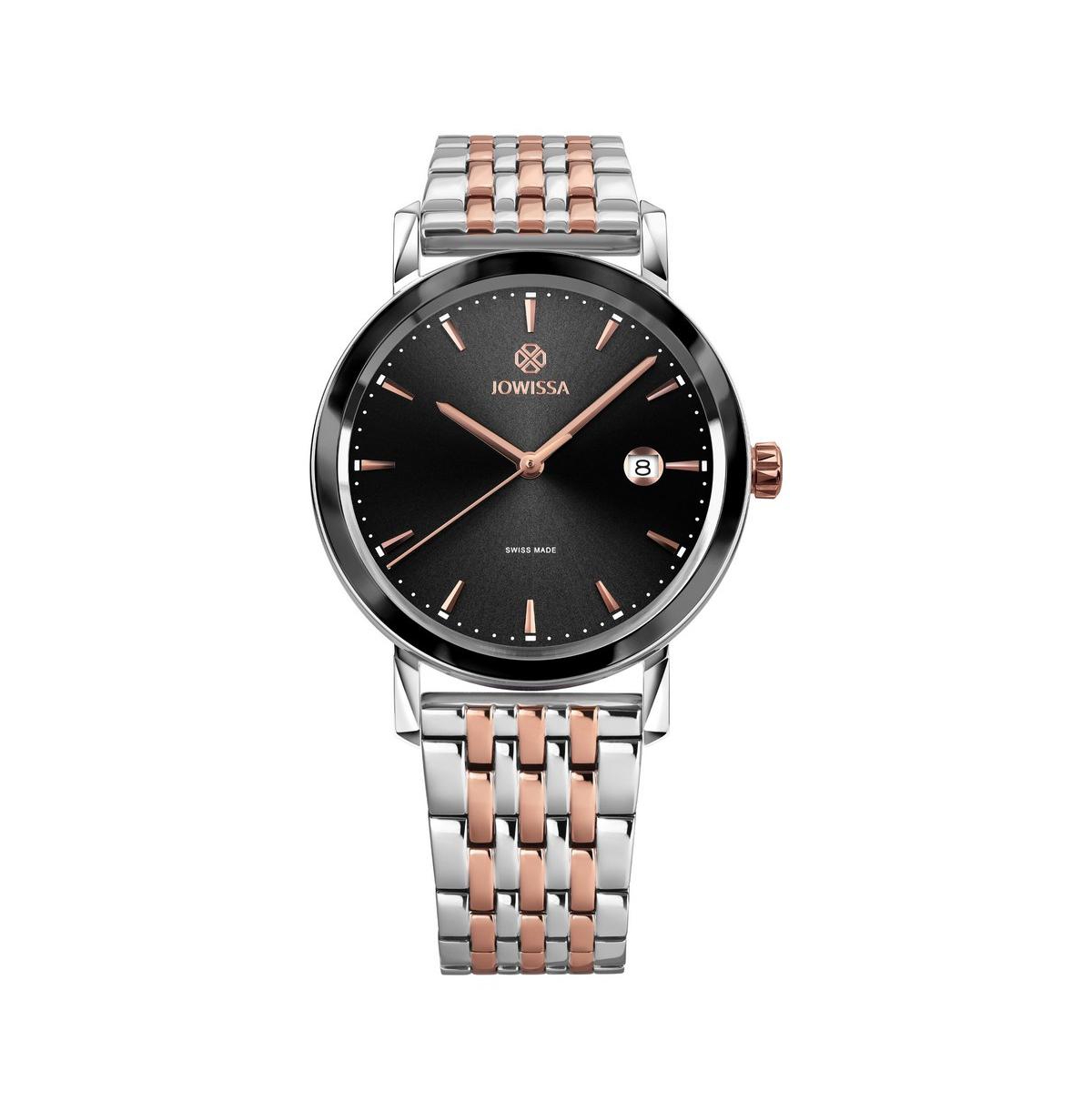 Magno Swiss Rose Gold Plated Men's 40mm Watch - Black & Rose Dial - Black
