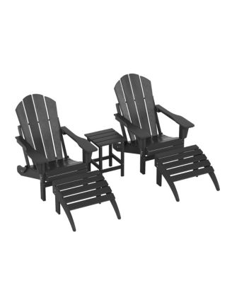 5 Piece Outdoor Adirondack Folding Chair with Ottoman Side Table Set