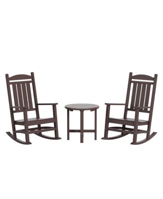 3 Piece Outdoor Porch Rocking Chairs with Round Side Table Set