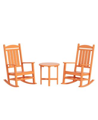 3 Piece Outdoor Porch Rocking Chairs with Round Side Table Set