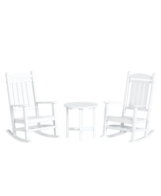 3 Piece Outdoor Porch Rocking Chairs with Round Side Table Set