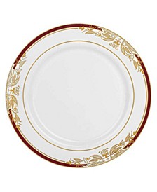 7.5" White with Burgundy and Gold Harmony Rim Plastic Appetizer/Salad Plates (120 plates)