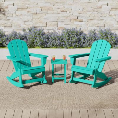 3 Piece set Outdoor Patio Poly Adirondack rocking chairs with side table