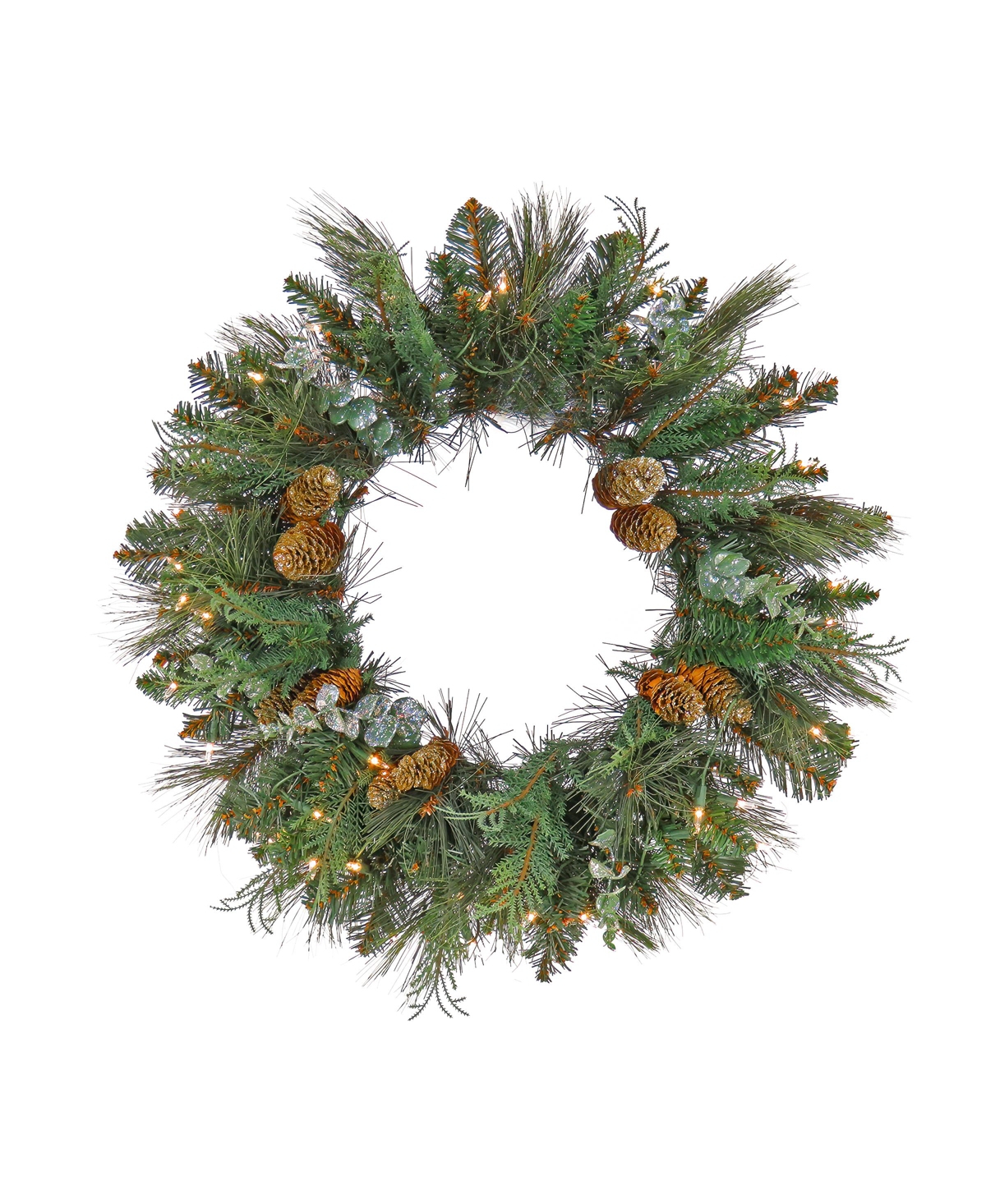 National Tree Company First Traditions Collection 24" Pre-lit Artificial North Conway Wreath With Glittery Cones And Eucal In Green