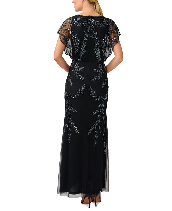 Papell Studio Women's Beaded Flutter-Sleeve Blouson Gown - Macy's