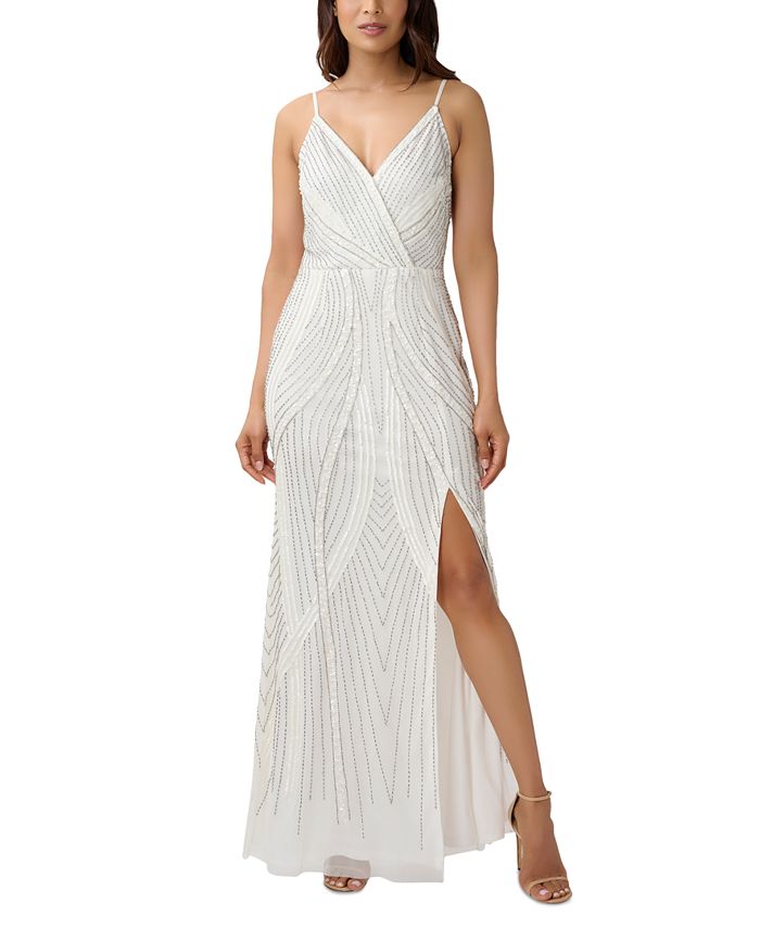 Adrianna Papell Women's Beaded Surplice Strappy Gown Reviews - Dresses - Women - Macy's