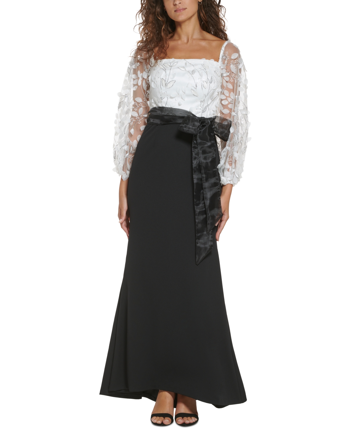 Eliza J Floating Petals Off The Shoulder Gown In White Black