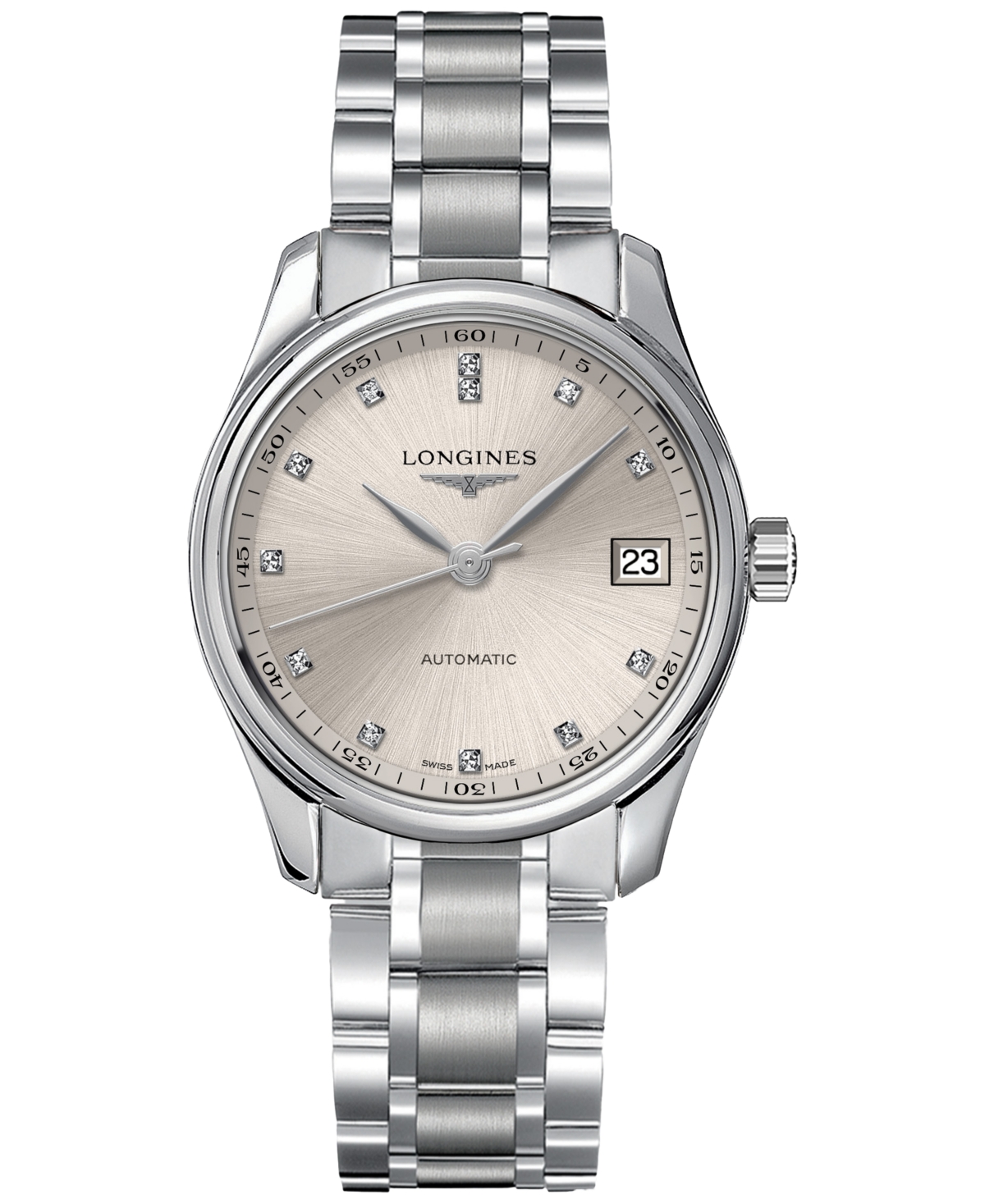 Longines Women's Swiss Automatic Master Diamond (1/20 Ct. T.w.) Stainless Steel Bracelet Watch 34mm In Champagne