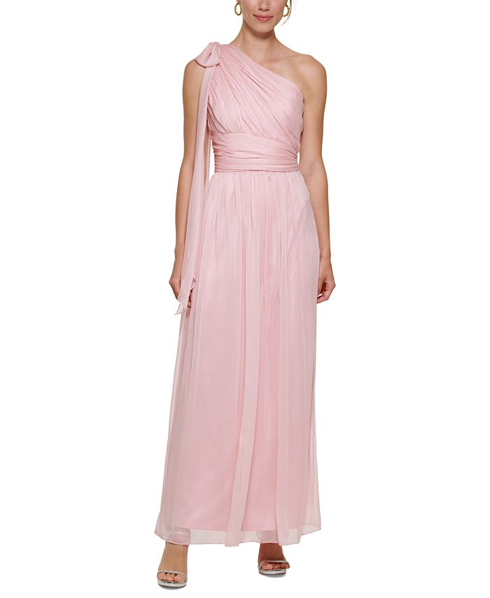 DKNY Women's Pleated Bow-Trim One-Shoulder Gown - Macy's