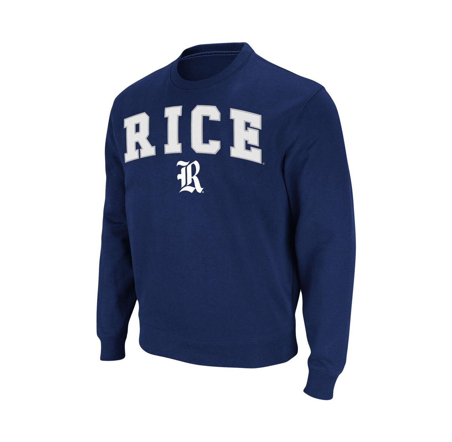 Men's Navy Rice Owls Arch & Logo Tackle Twill Pullover Sweatshirt